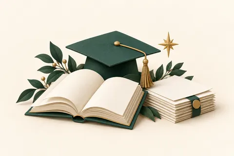 書本、學士帽與申請文件，象徵助學支持